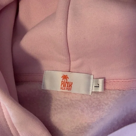 UPDATED: Large Pink Palm Puff Hoodie, w/ Box and Bag, in Blush Hawaii Hibiscus - Picture 2 of 6